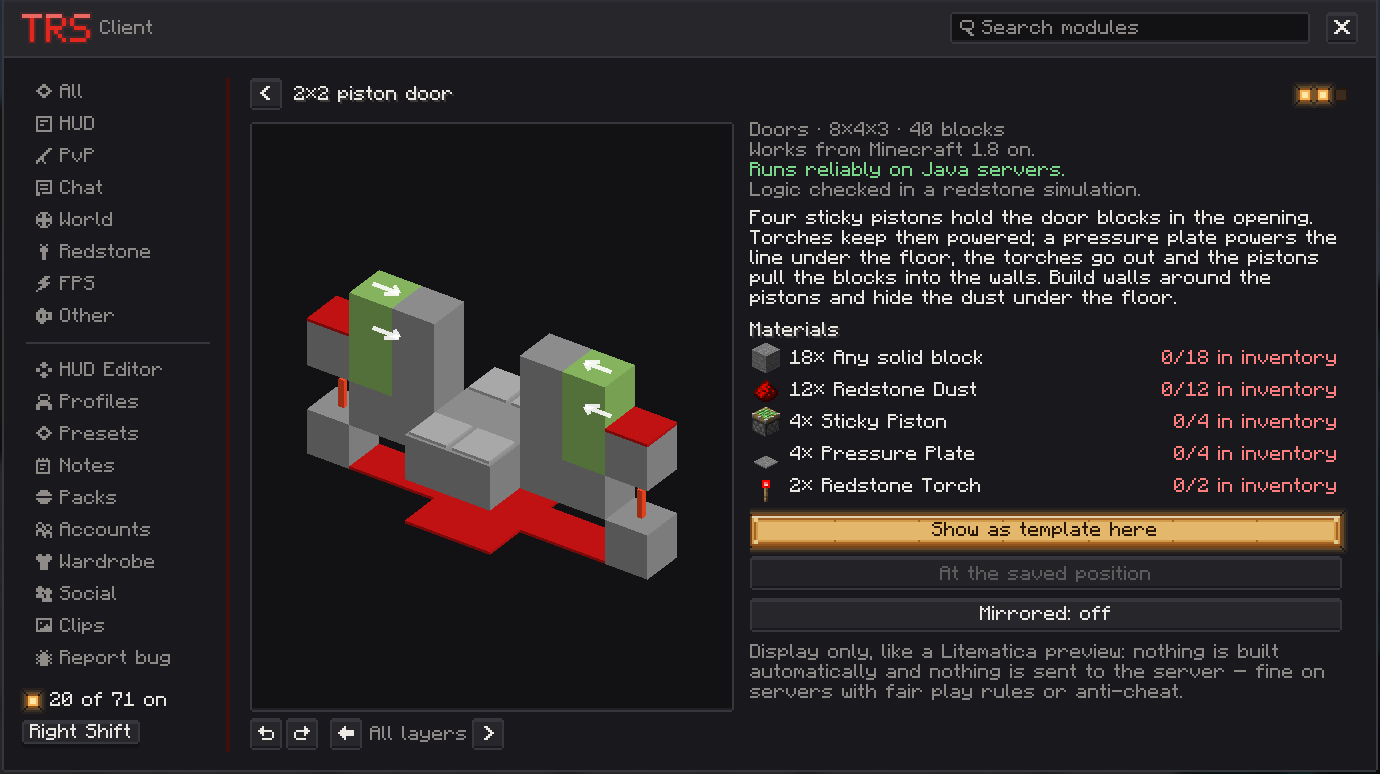 The circuit library with a circuit's 3D preview and material list