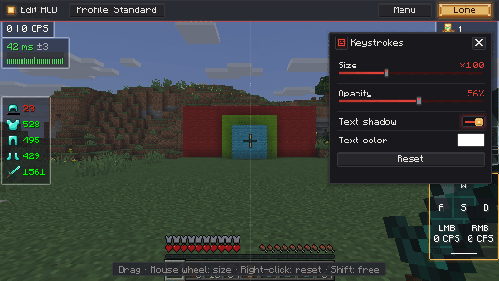 The HUD editor with a selected element and the side panel
