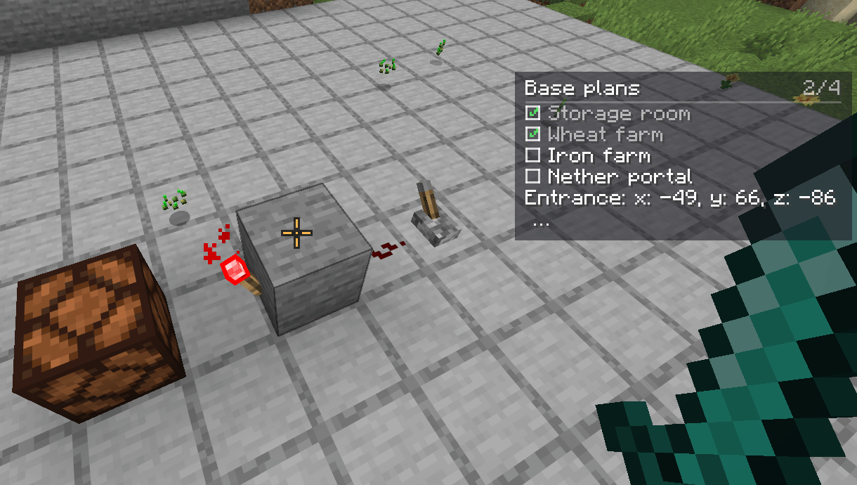 A pinned note in the HUD