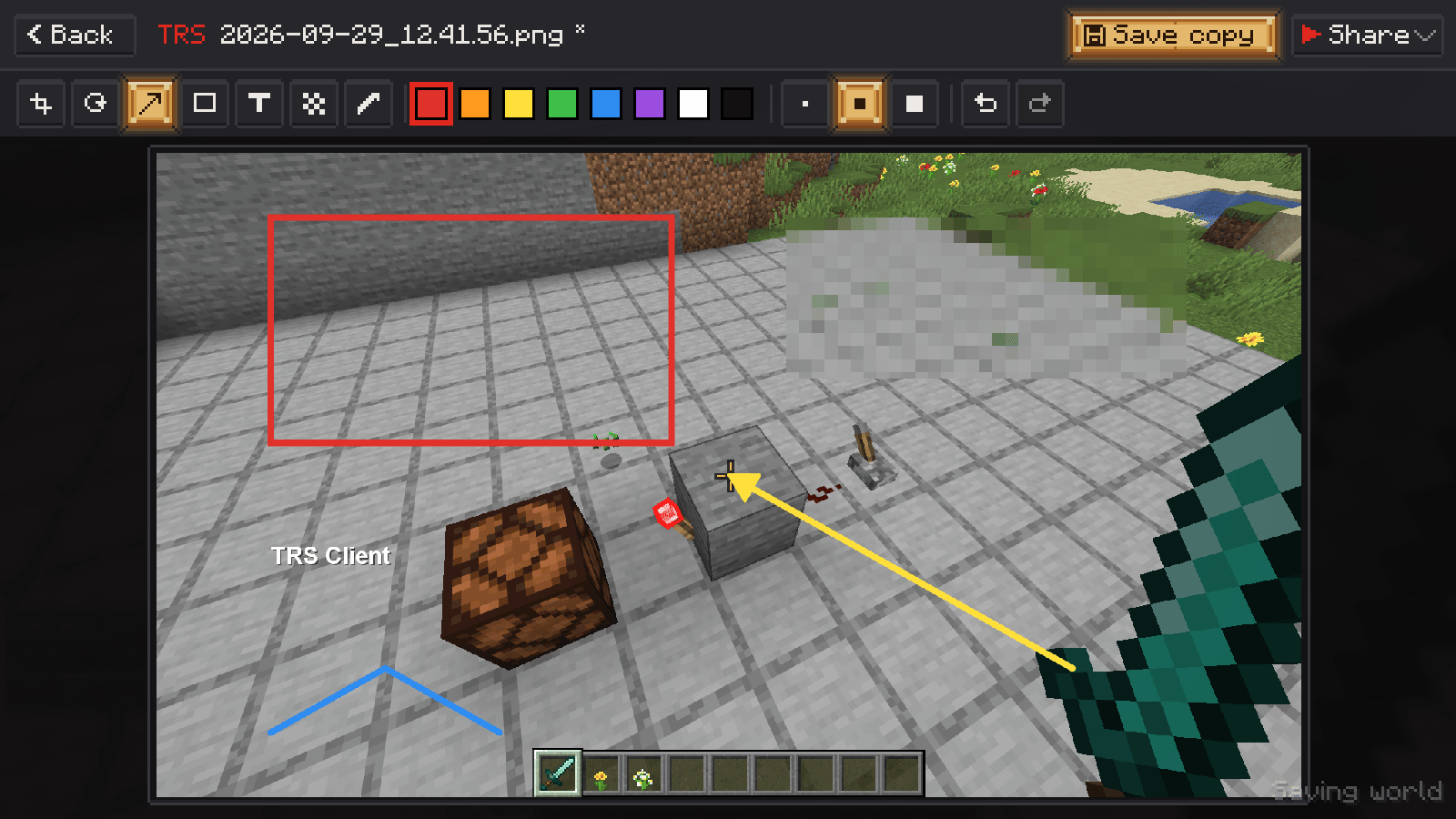 The screenshot editor with crop handles and drawing tools