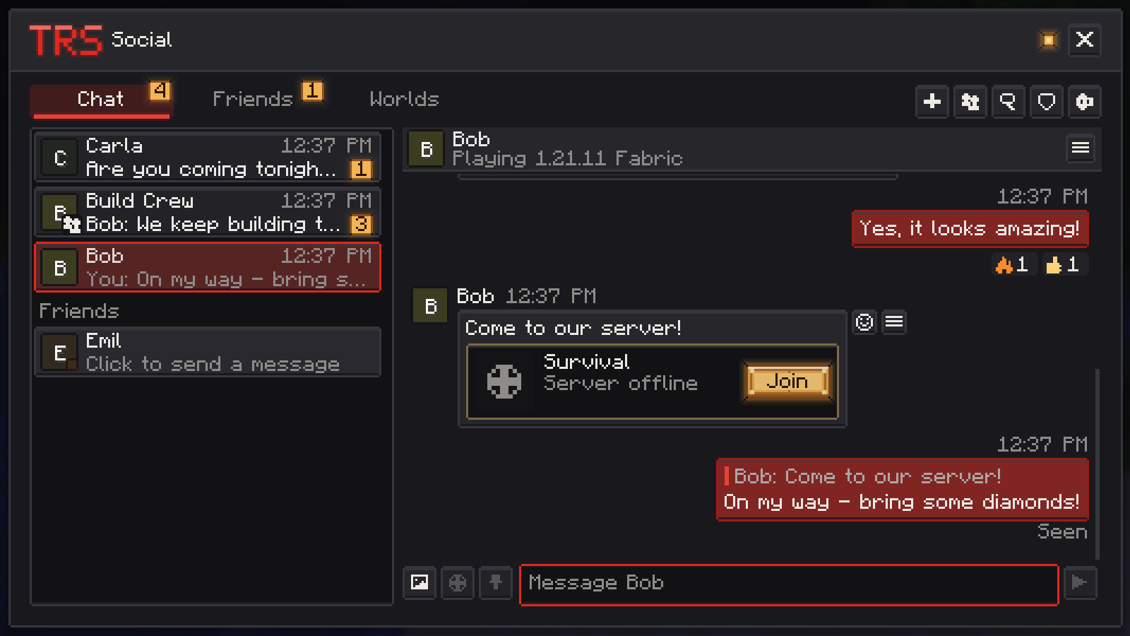 The Social screen with a chat
