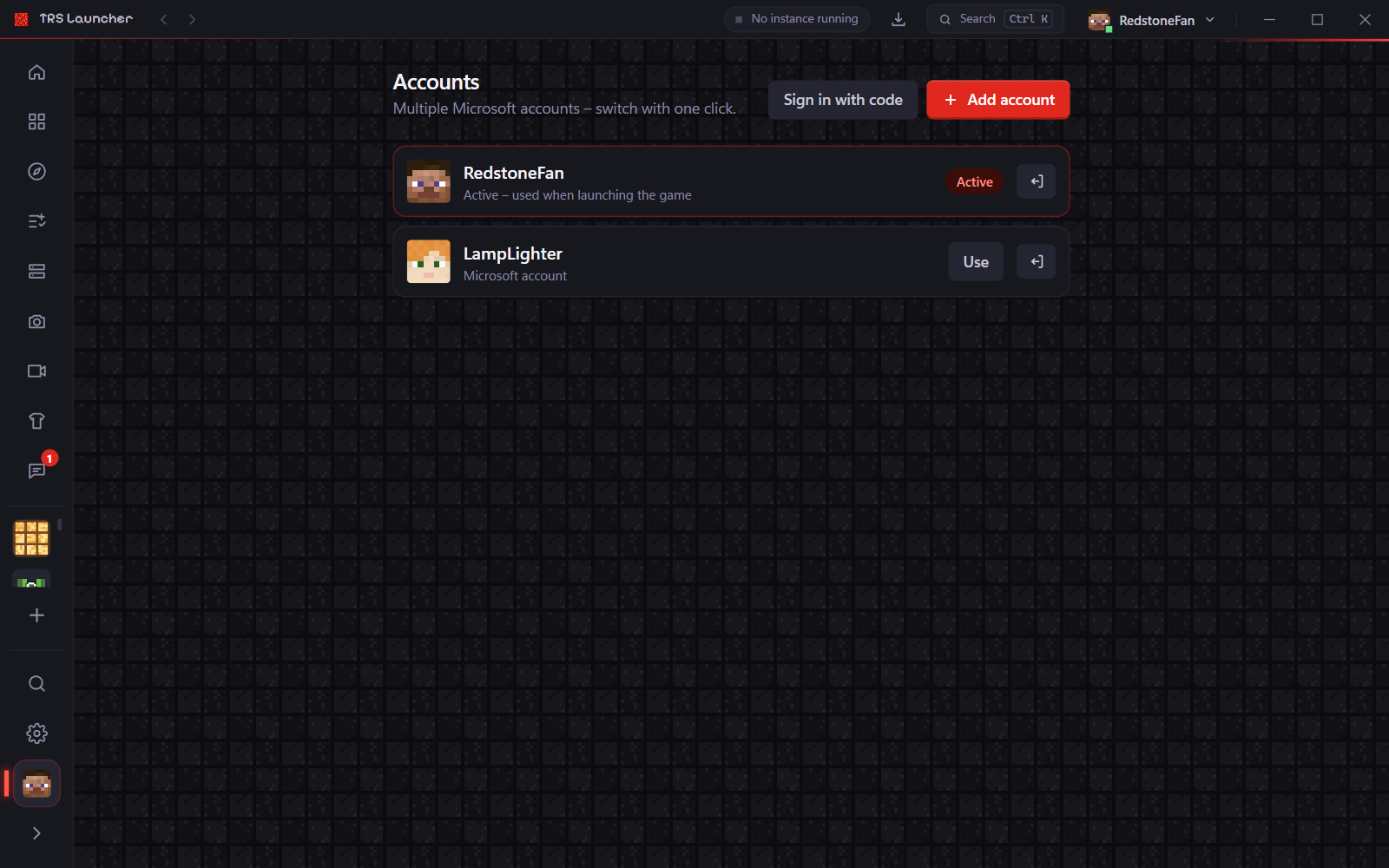 The accounts page with two signed-in Microsoft accounts