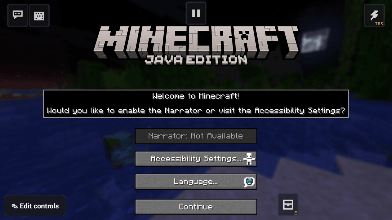 Die Touch-Oberfläche auf dem Minecraft-Titelbildschirm mit dem Knopf „Steuerung bearbeiten“