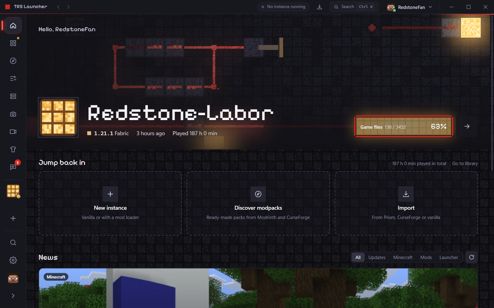 The home page while the game is starting