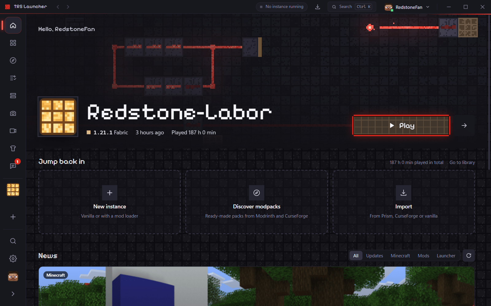 The TRS Launcher start page after the first start